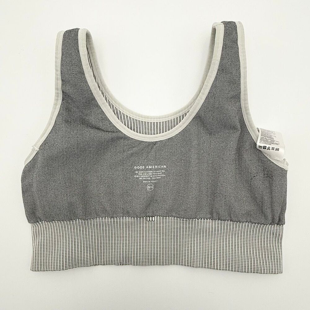Size 3/4 Good American Seamless Ribbed Scoop Neck Sports Bra, Black and White No - Picture 7 of 14
